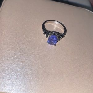 Blue and black sterling silver ring